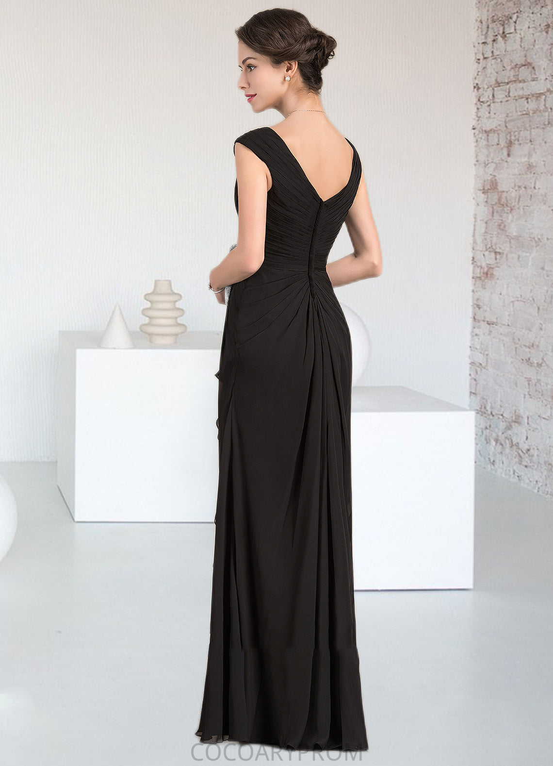 Sharon A-Line V-neck Floor-Length Chiffon Mother of the Bride Dress With Beading Split Front Cascading Ruffles DA8126P0014623