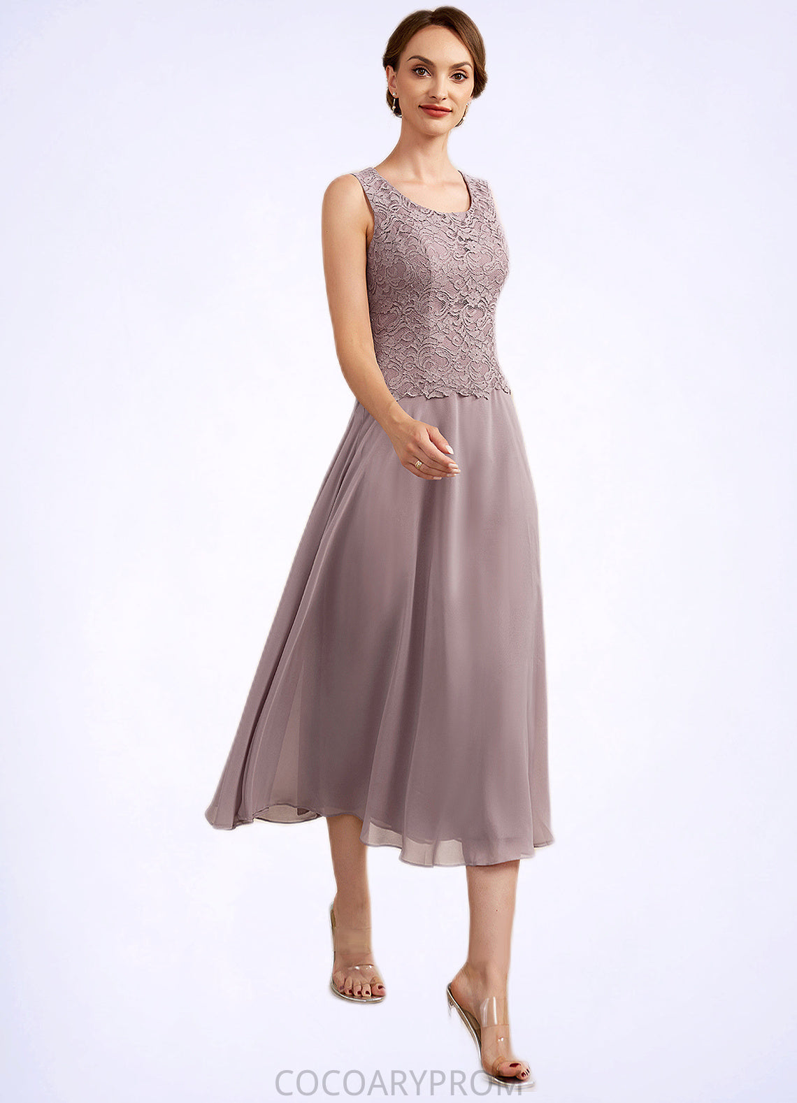 Siena A-Line Scoop Neck Tea-Length Chiffon Lace Mother of the Bride Dress DA8126P0014633