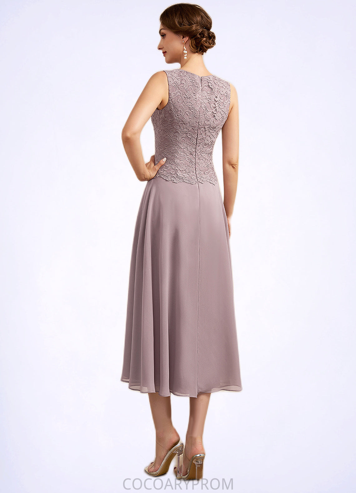 Siena A-Line Scoop Neck Tea-Length Chiffon Lace Mother of the Bride Dress DA8126P0014633