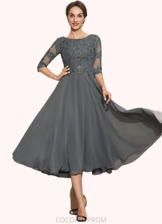 Sarai A-Line Scoop Neck Tea-Length Chiffon Lace Mother of the Bride Dress With Sequins DA8126P0014642