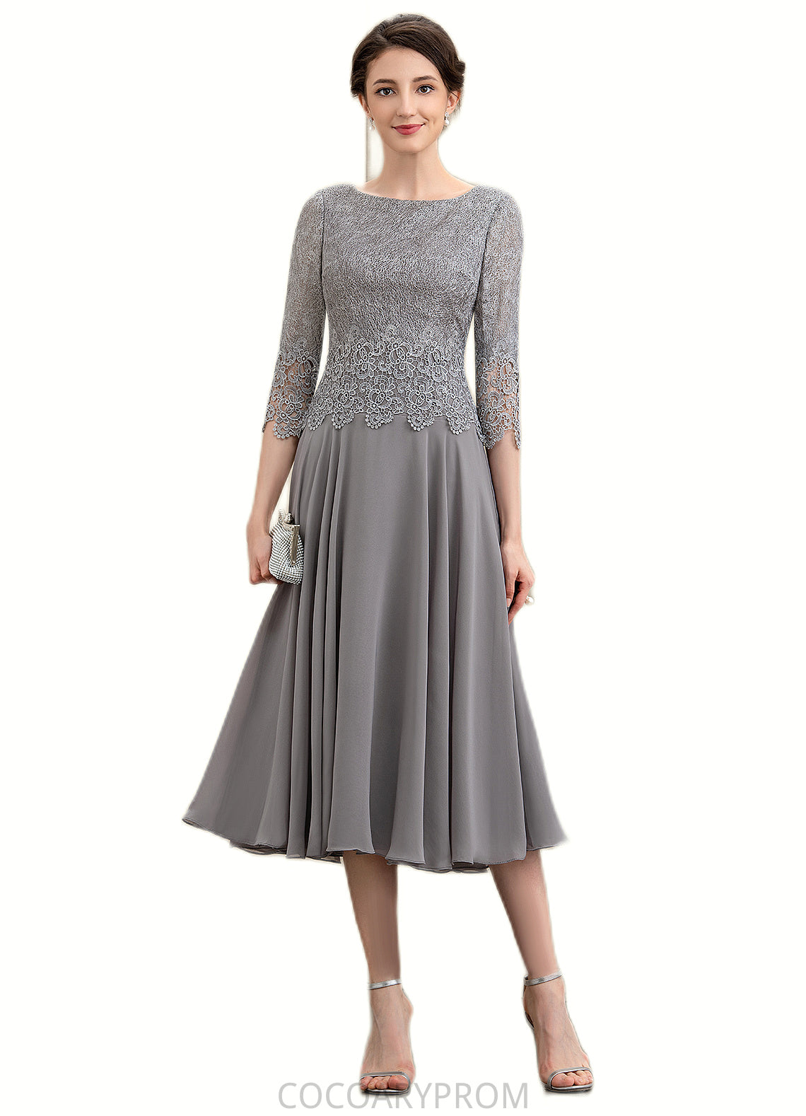 Janae A-Line Scoop Neck Tea-Length Chiffon Lace Mother of the Bride Dress DA8126P0014648