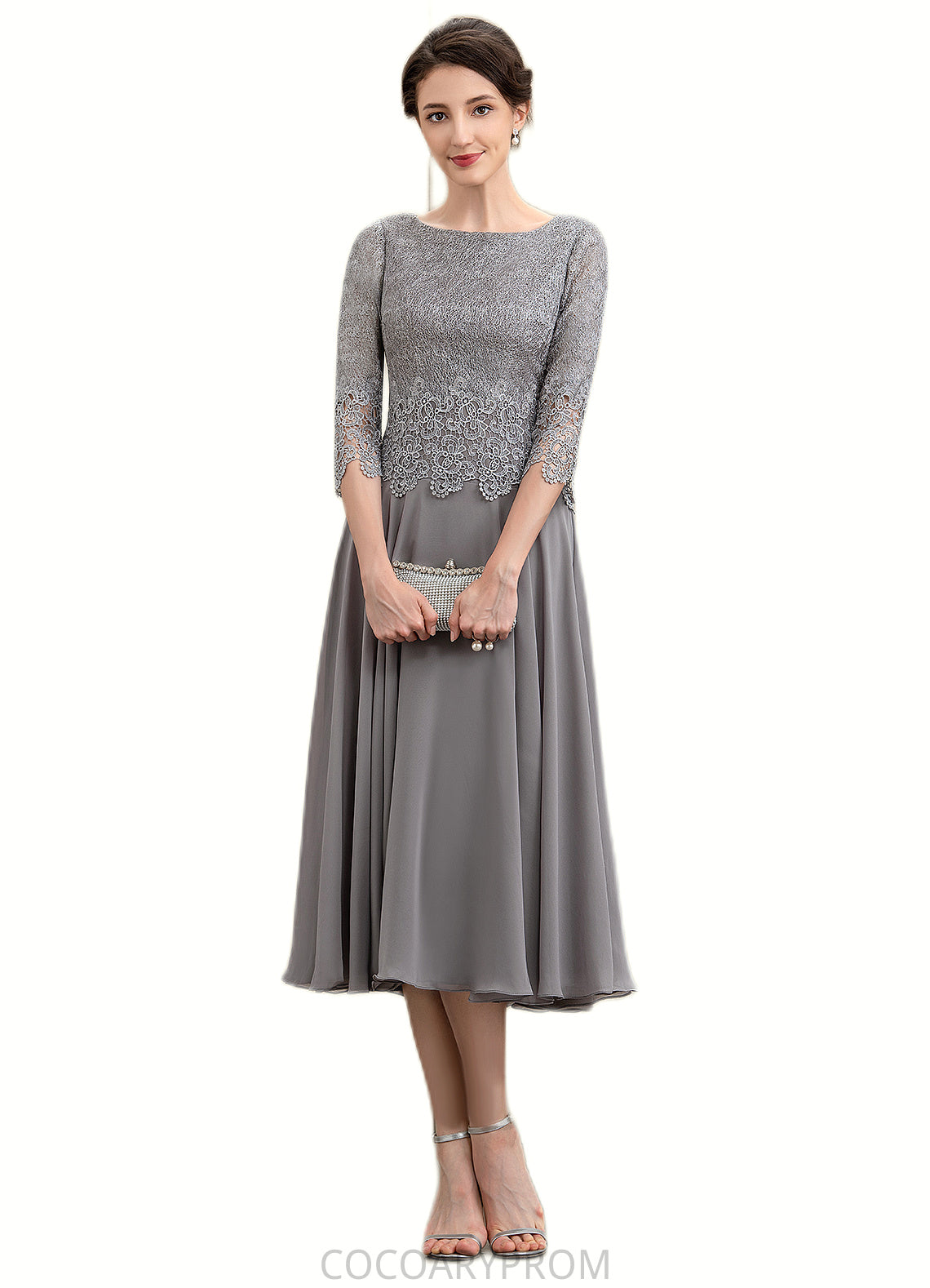 Janae A-Line Scoop Neck Tea-Length Chiffon Lace Mother of the Bride Dress DA8126P0014648