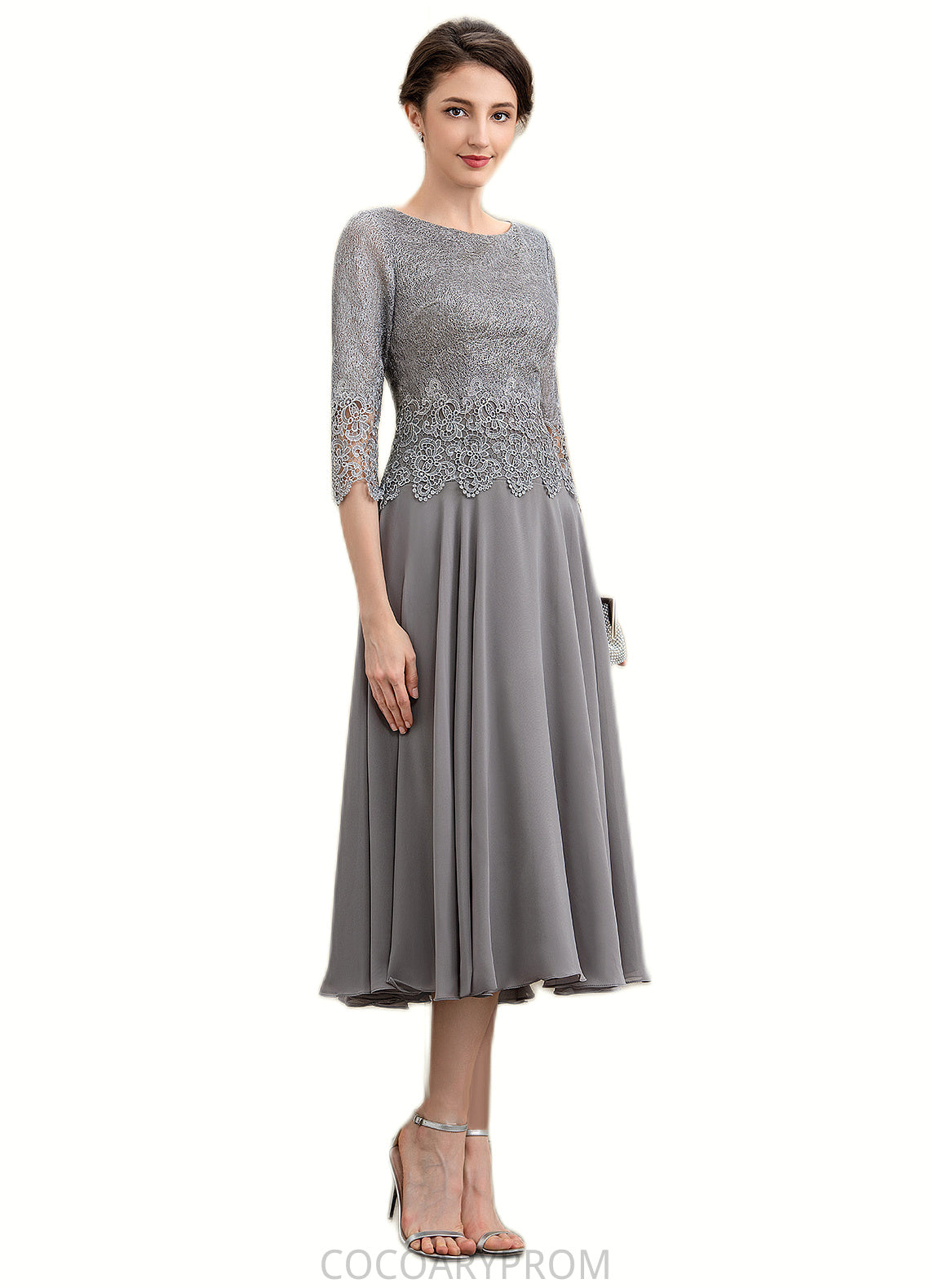 Janae A-Line Scoop Neck Tea-Length Chiffon Lace Mother of the Bride Dress DA8126P0014648