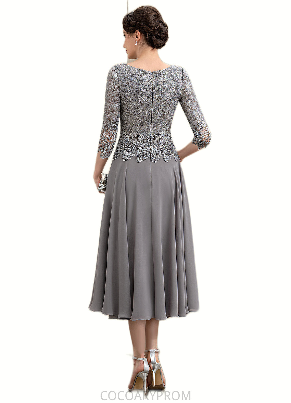 Janae A-Line Scoop Neck Tea-Length Chiffon Lace Mother of the Bride Dress DA8126P0014648