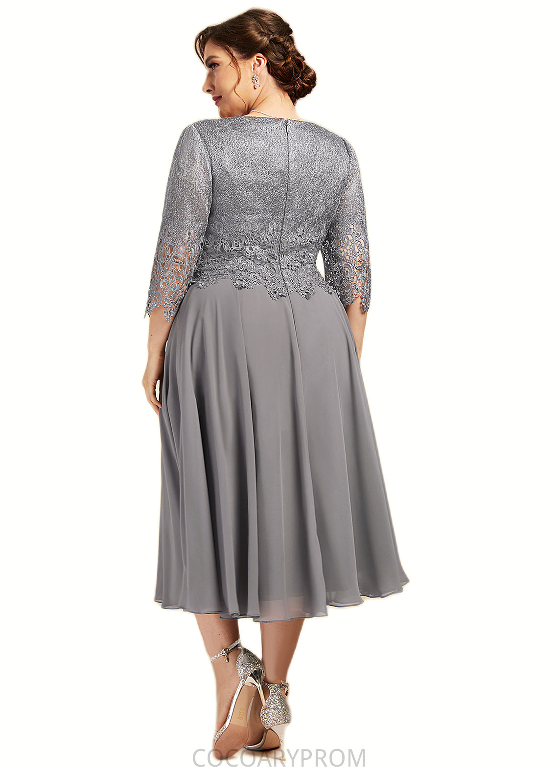 Janae A-Line Scoop Neck Tea-Length Chiffon Lace Mother of the Bride Dress DA8126P0014648