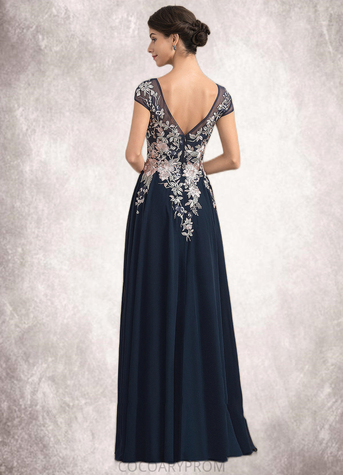 Sarah A-Line V-neck Floor-Length Chiffon Lace Mother of the Bride Dress With Split Front DA8126P0014649