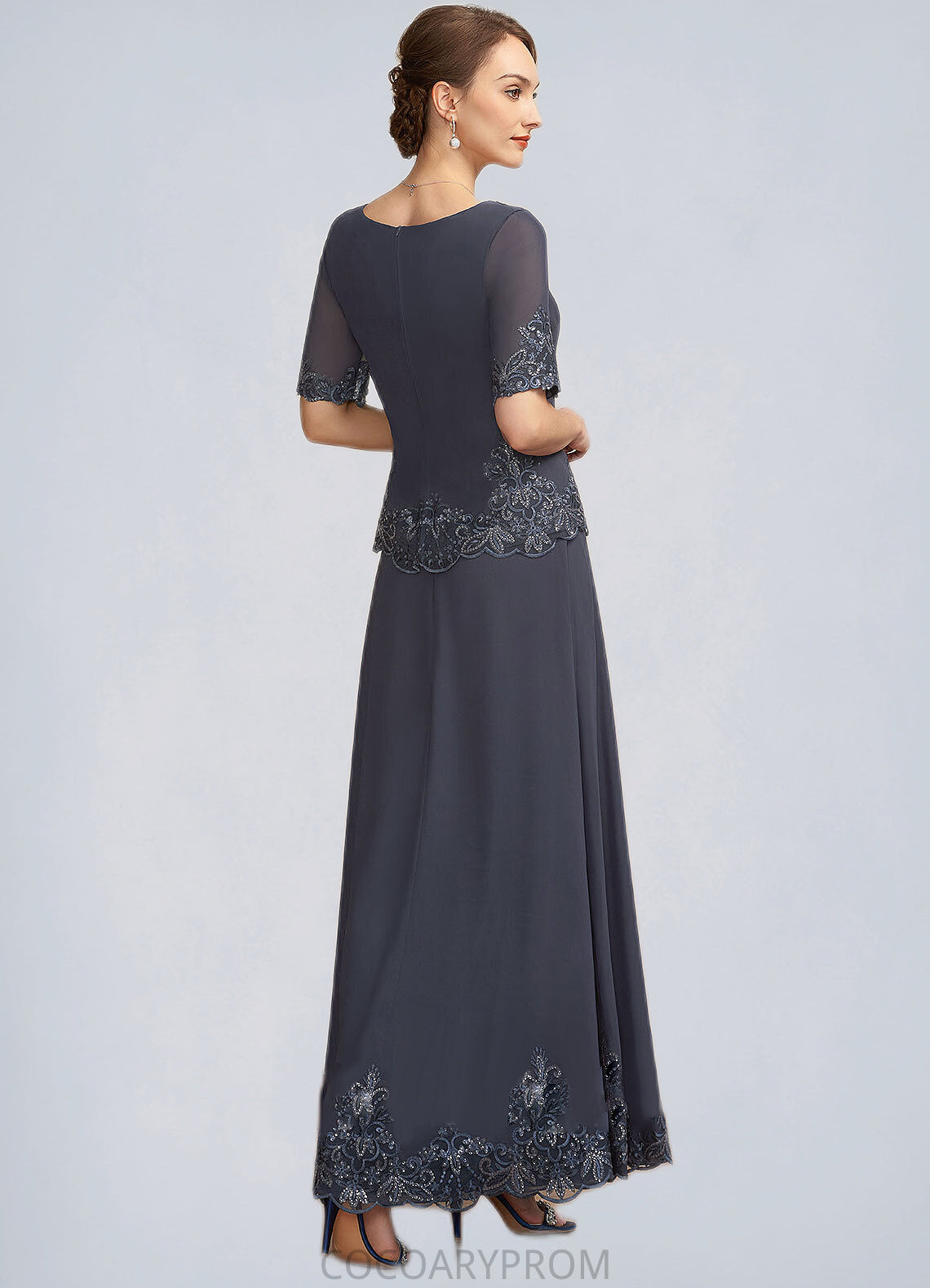 Ryan A-Line V-neck Ankle-Length Chiffon Lace Mother of the Bride Dress With Sequins DA8126P0014650