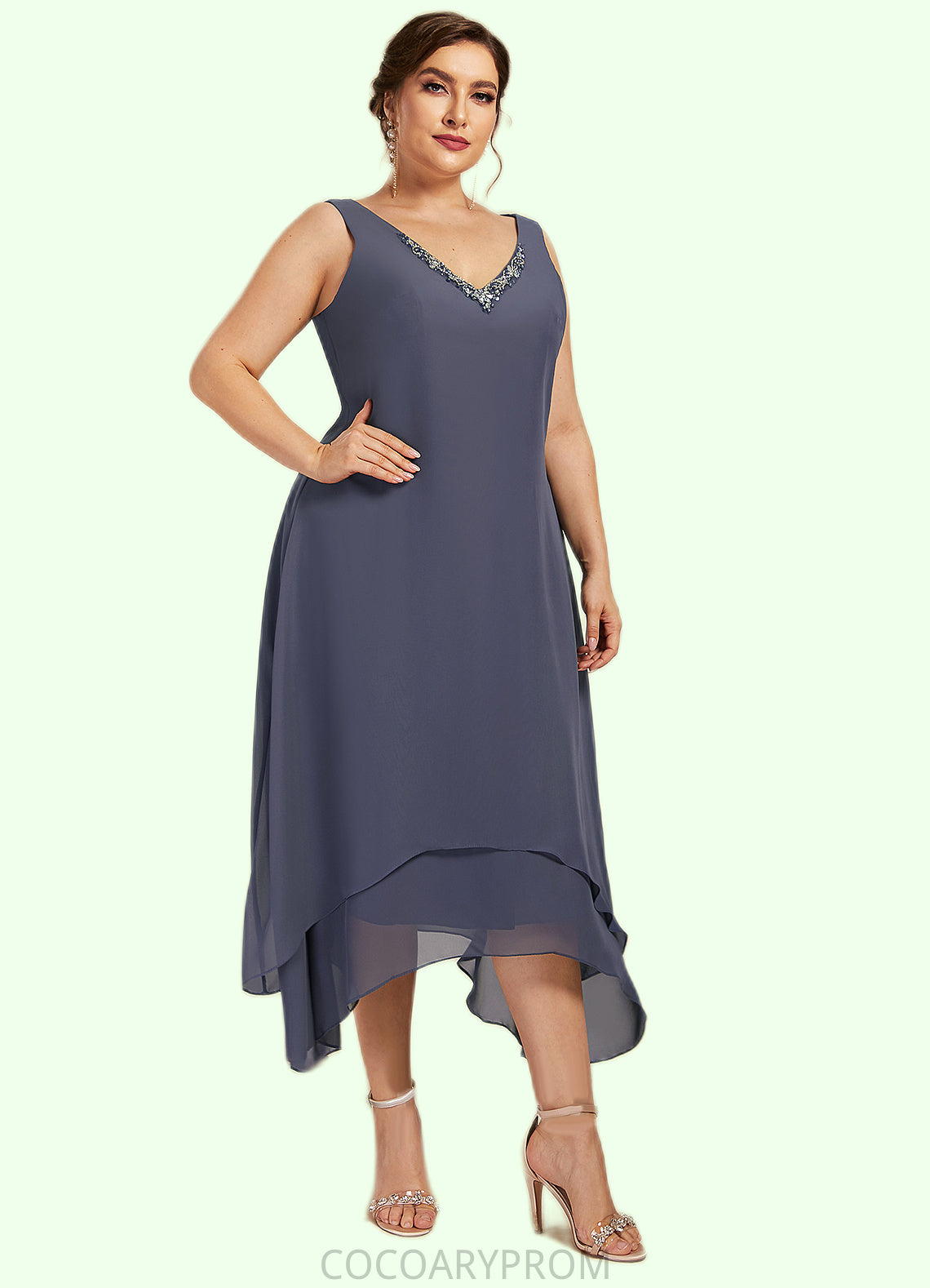 Kenzie A-line V-Neck Ankle-Length Chiffon Mother of the Bride Dress With Beading DA8126P0014655