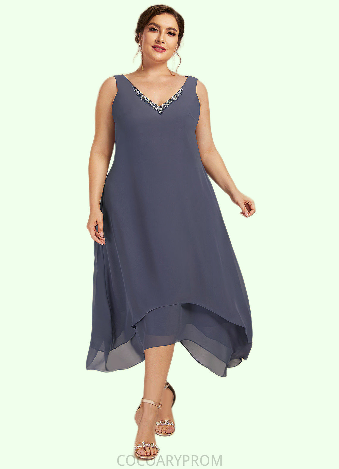 Kenzie A-line V-Neck Ankle-Length Chiffon Mother of the Bride Dress With Beading DA8126P0014655