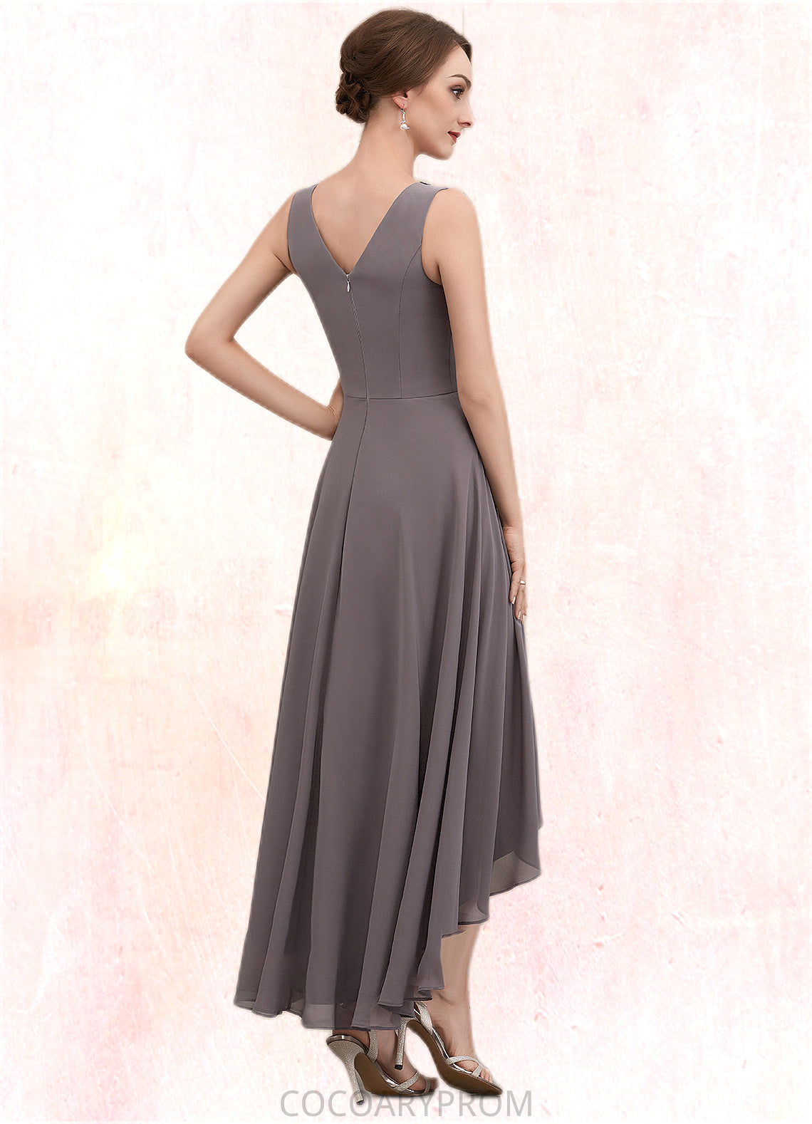 Renee A-line V-Neck Asymmetrical Chiffon Mother of the Bride Dress With Beading Sequins DA8126P0014656