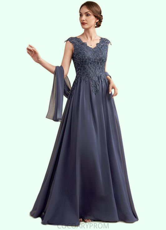 Miriam A-Line V-neck Floor-Length Chiffon Lace Mother of the Bride Dress With Beading Sequins DA8126P0014657