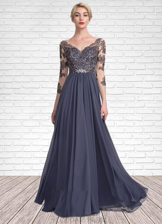 Angeline A-Line V-neck Floor-Length Chiffon Lace Mother of the Bride Dress DA8126P0014659