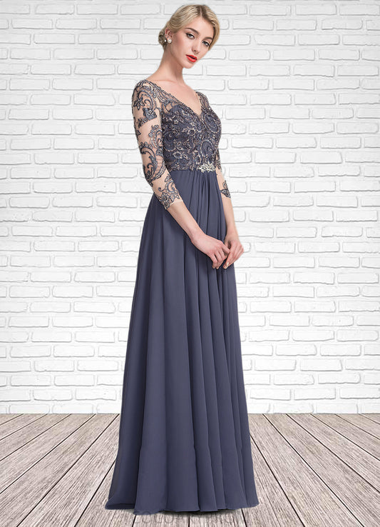 Angeline A-Line V-neck Floor-Length Chiffon Lace Mother of the Bride Dress DA8126P0014659