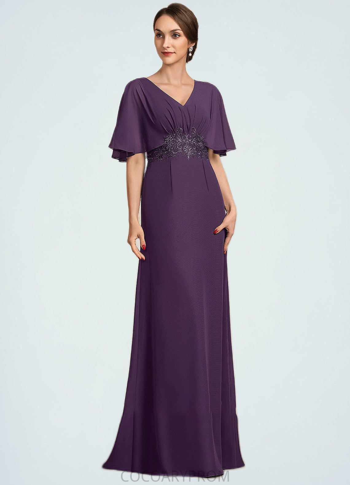 Abril A-Line V-neck Floor-Length Chiffon Mother of the Bride Dress With Lace Sequins DA8126P0014665