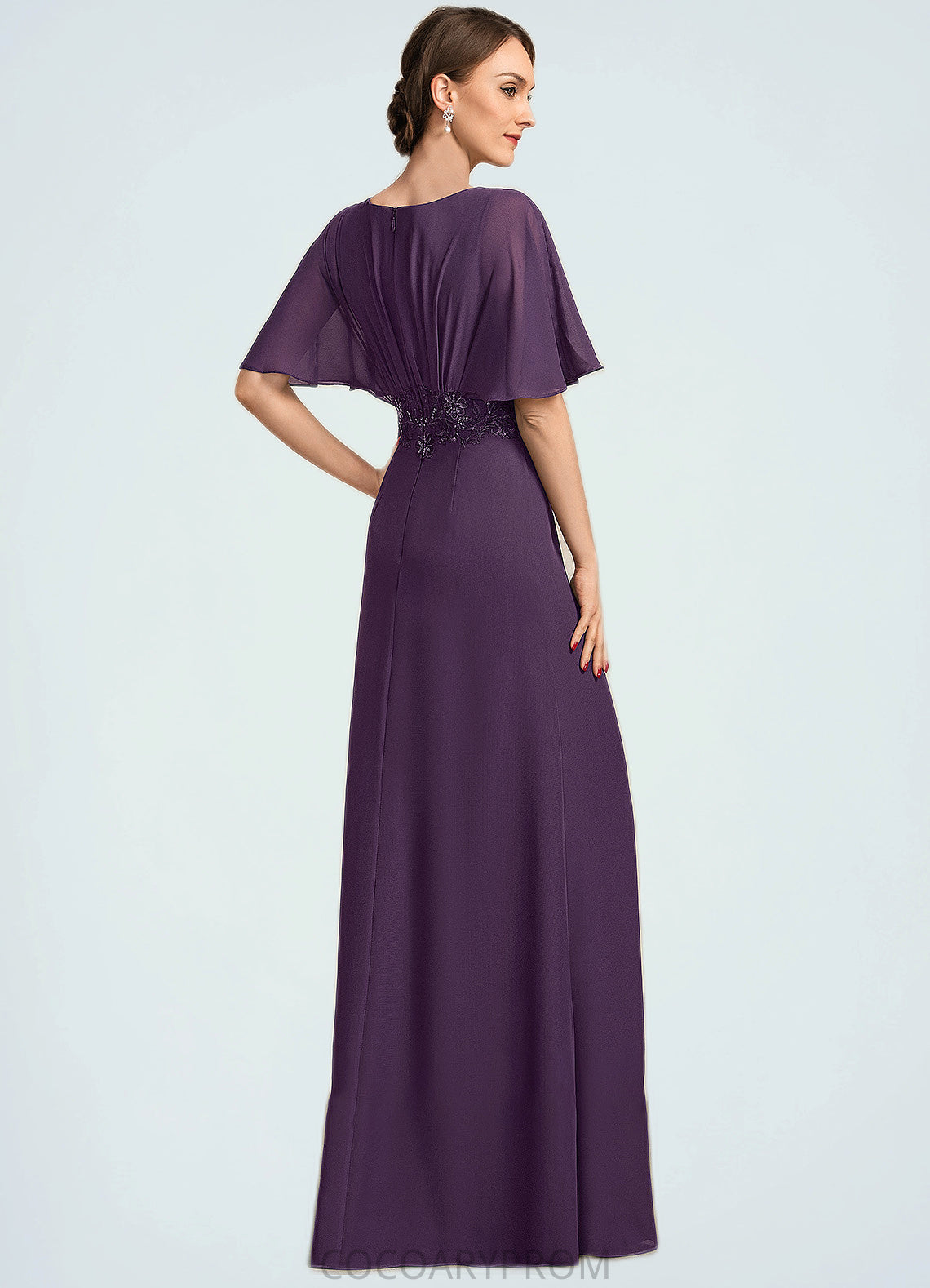 Abril A-Line V-neck Floor-Length Chiffon Mother of the Bride Dress With Lace Sequins DA8126P0014665