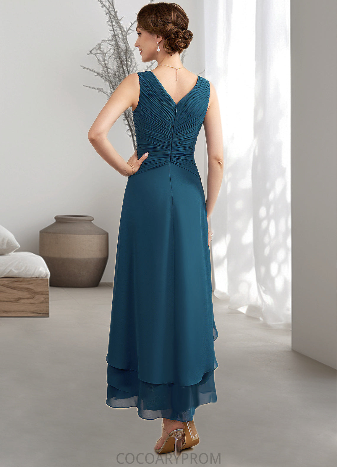 Cassidy A-Line V-neck Asymmetrical Chiffon Mother of the Bride Dress With Ruffle Beading Sequins DA8126P0014671