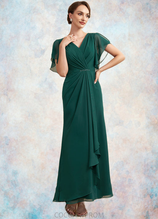 Brittany A-Line V-neck Ankle-Length Chiffon Mother of the Bride Dress With Ruffle Beading Sequins DA8126P0014672