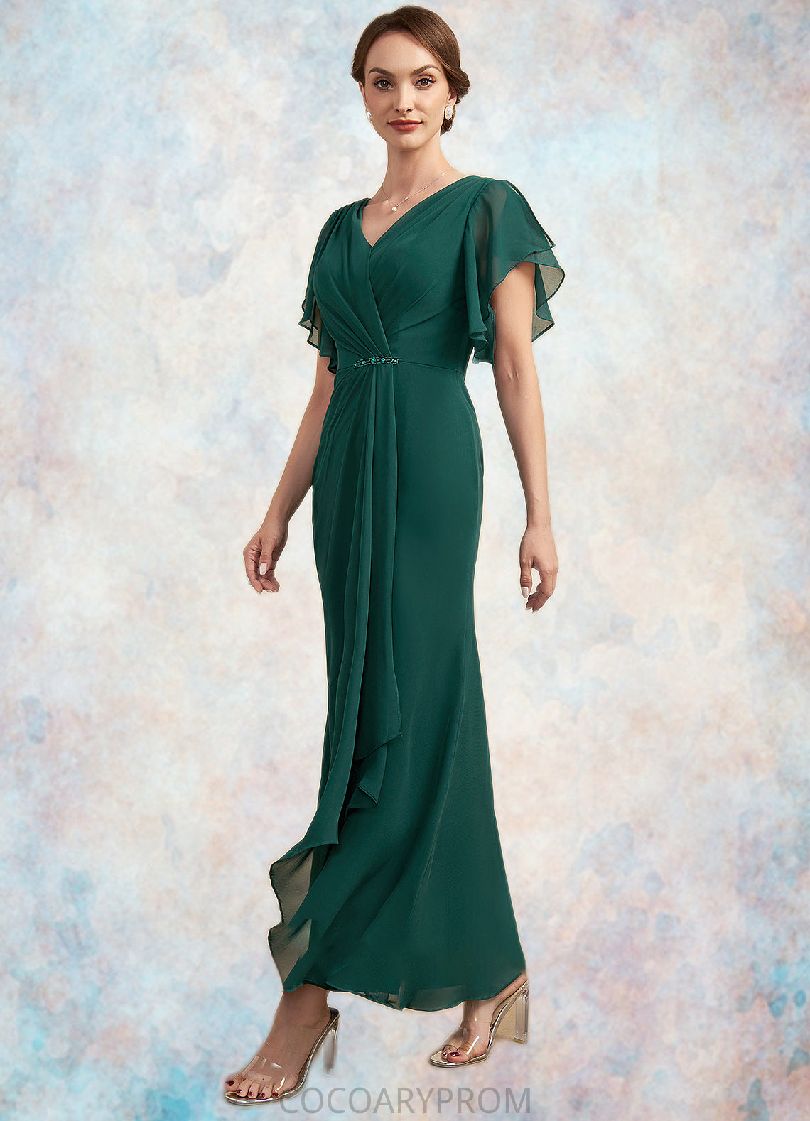 Brittany A-Line V-neck Ankle-Length Chiffon Mother of the Bride Dress With Ruffle Beading Sequins DA8126P0014672