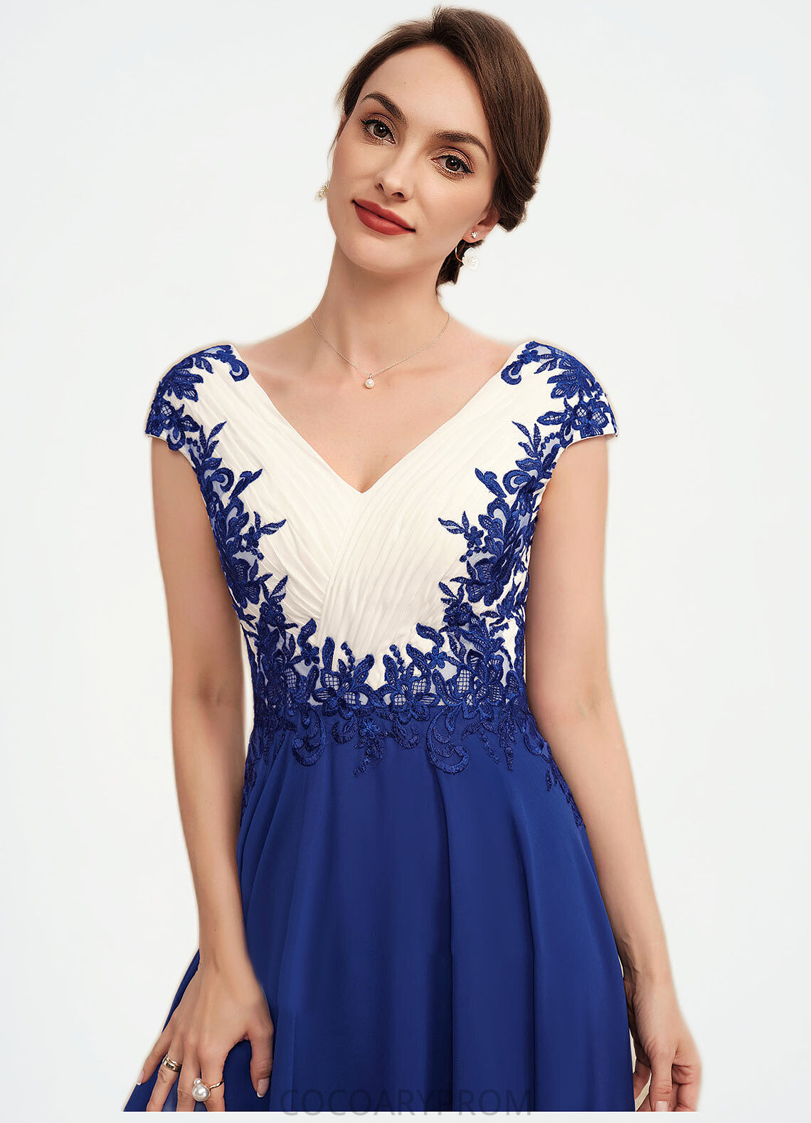 Claire A-Line V-neck Tea-Length Chiffon Mother of the Bride Dress With Ruffle Lace DA8126P0014677