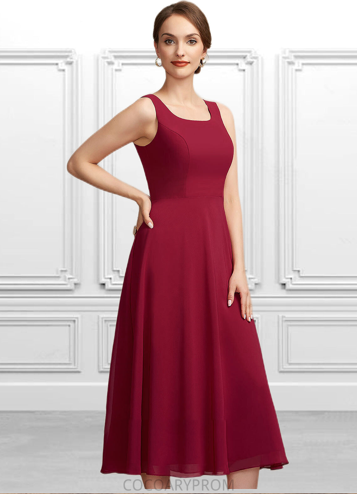 Jimena A-Line Scoop Neck Tea-Length Chiffon Mother of the Bride Dress DA8126P0014684