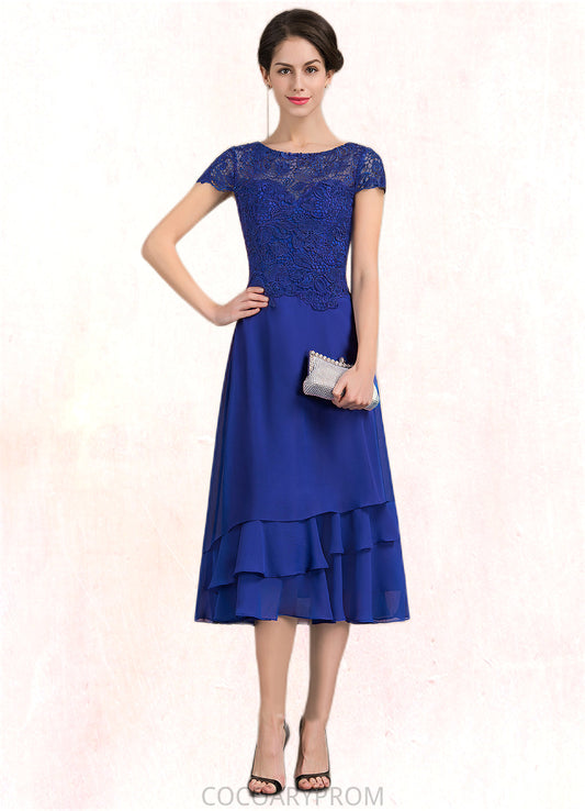 Mandy A-Line Scoop Neck Tea-Length Chiffon Lace Mother of the Bride Dress DA8126P0014685