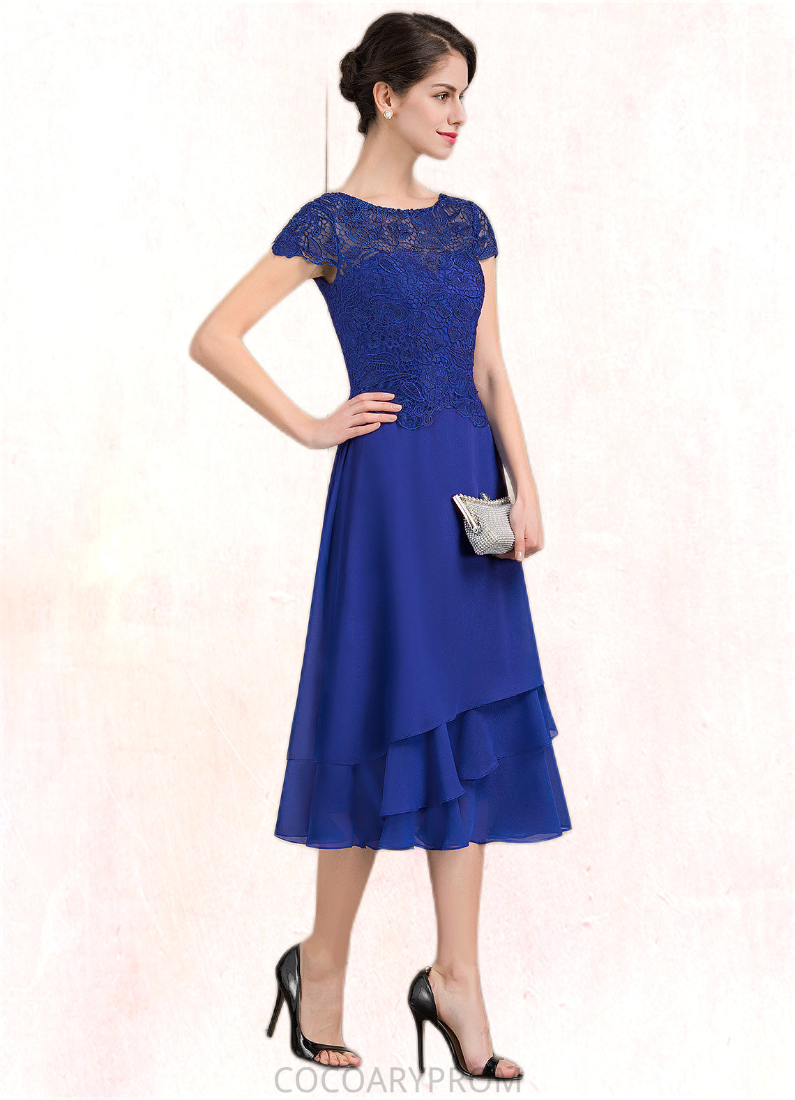 Mandy A-Line Scoop Neck Tea-Length Chiffon Lace Mother of the Bride Dress DA8126P0014685