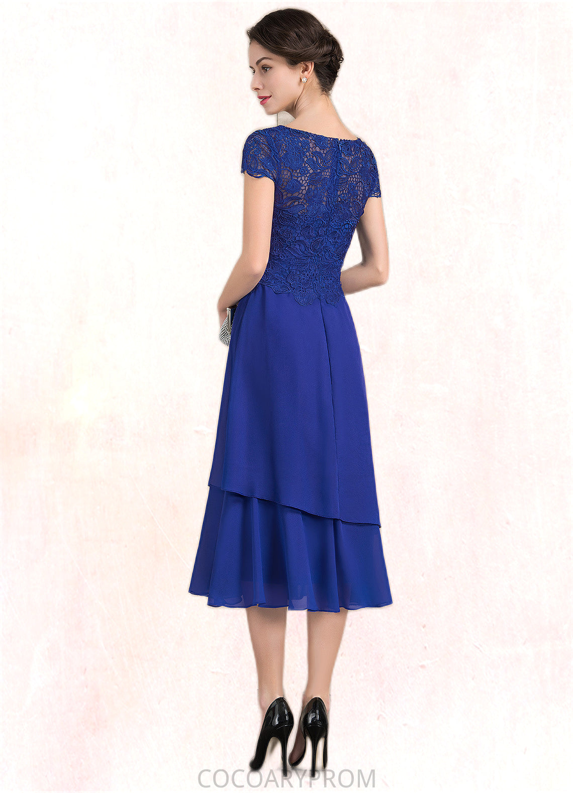 Mandy A-Line Scoop Neck Tea-Length Chiffon Lace Mother of the Bride Dress DA8126P0014685