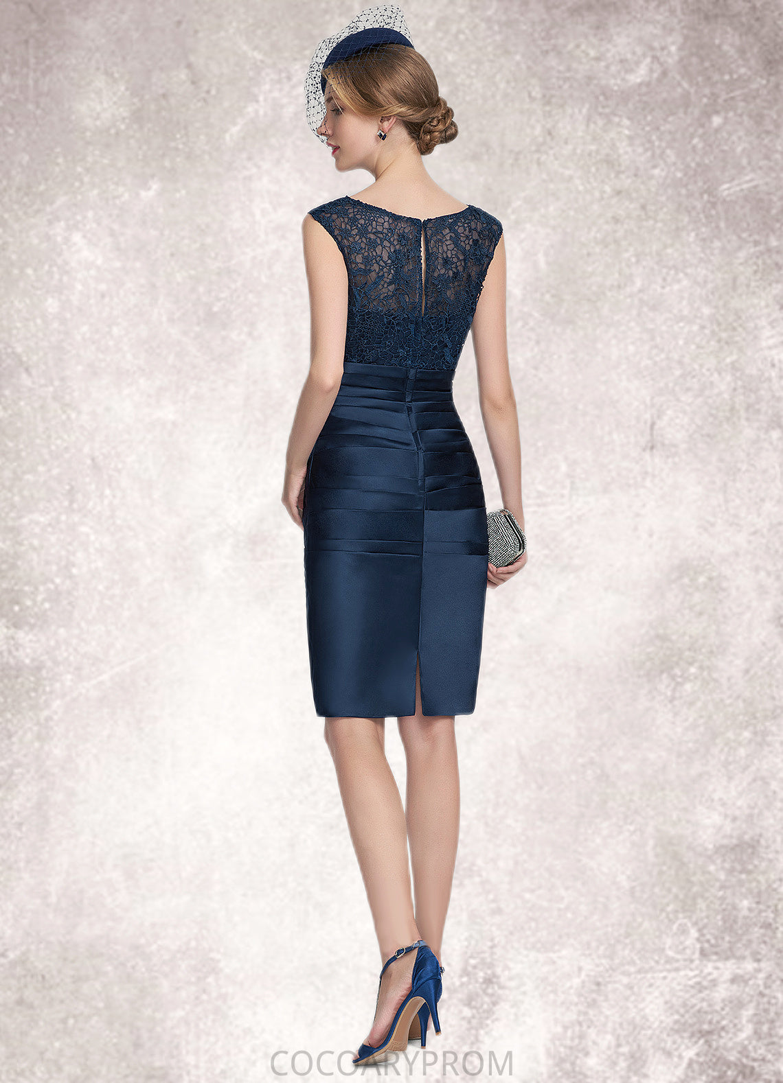 Bella Sheath/Column Scoop Neck Knee-Length Satin Lace Mother of the Bride Dress With Ruffle DA8126P0014693