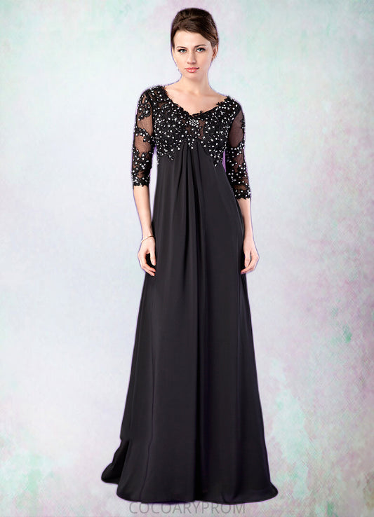 Arielle Empire V-neck Sweep Train Chiffon Mother of the Bride Dress With Lace Beading DA8126P0014697