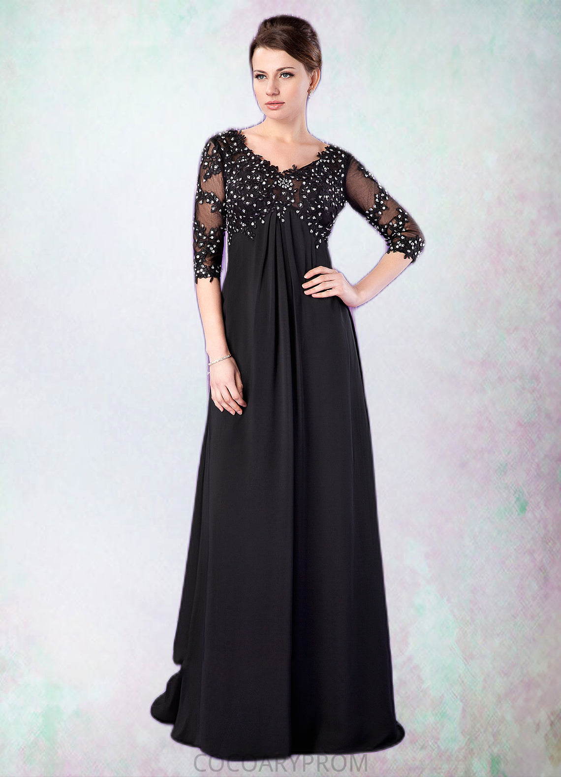 Arielle Empire V-neck Sweep Train Chiffon Mother of the Bride Dress With Lace Beading DA8126P0014697