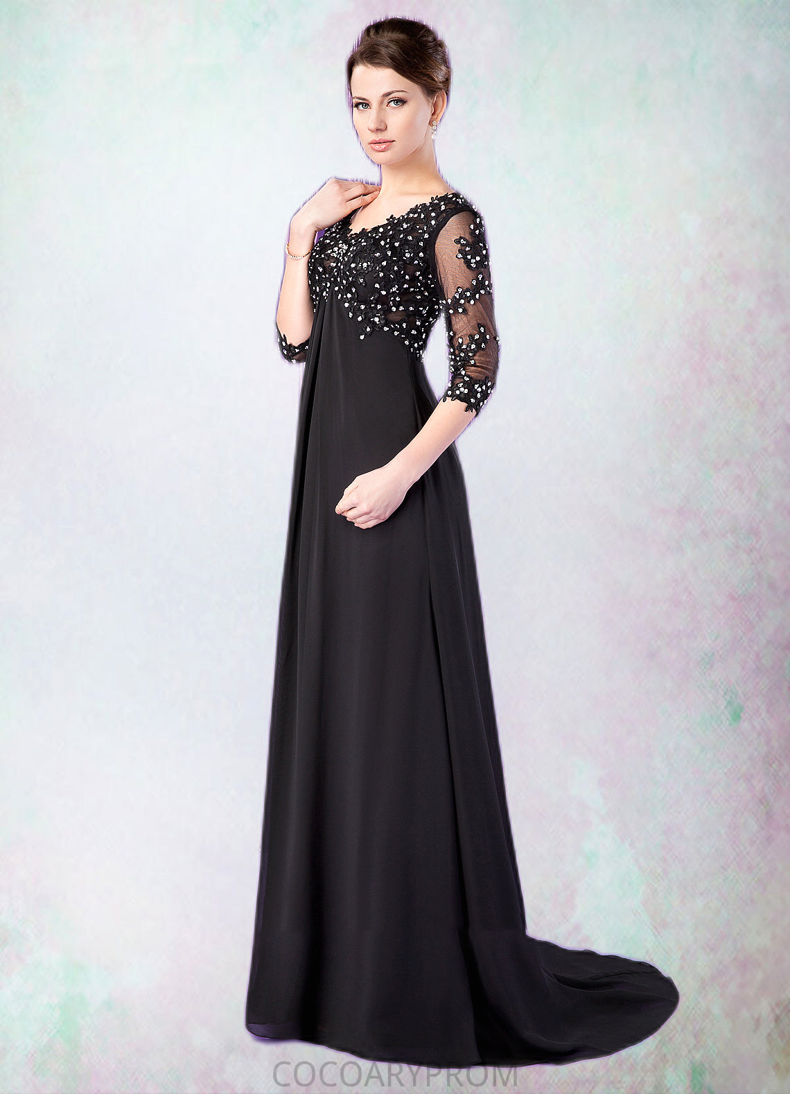 Arielle Empire V-neck Sweep Train Chiffon Mother of the Bride Dress With Lace Beading DA8126P0014697