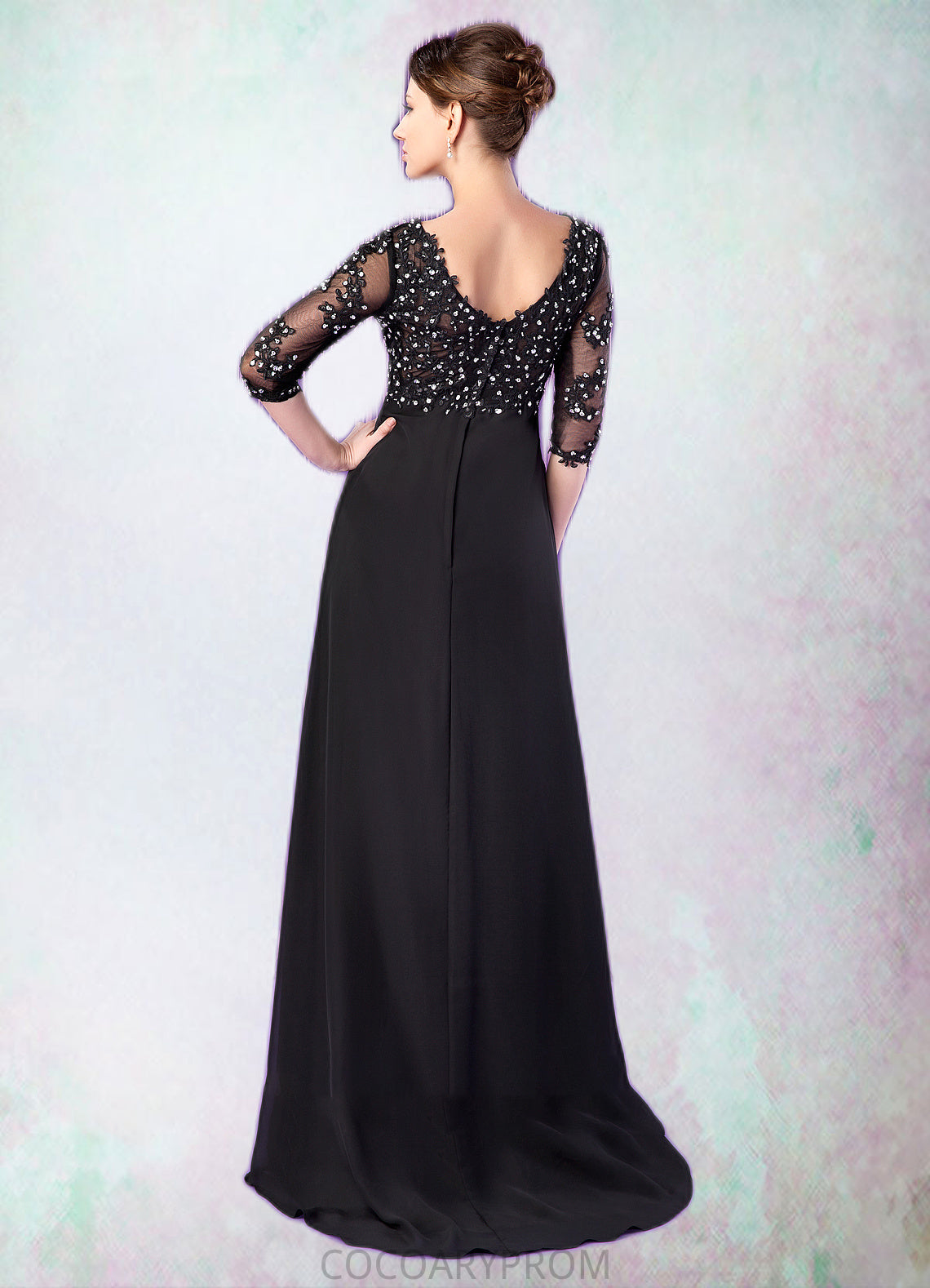 Arielle Empire V-neck Sweep Train Chiffon Mother of the Bride Dress With Lace Beading DA8126P0014697