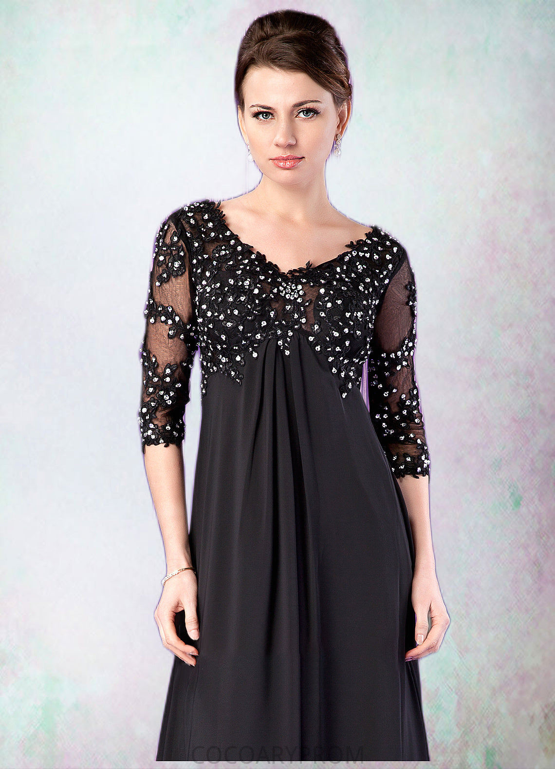 Arielle Empire V-neck Sweep Train Chiffon Mother of the Bride Dress With Lace Beading DA8126P0014697