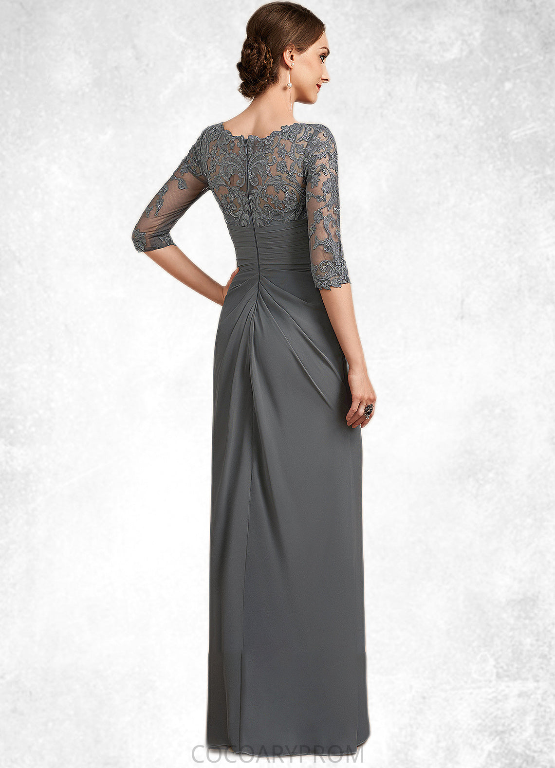 Caylee Sheath/Column Scoop Neck Floor-Length Chiffon Lace Mother of the Bride Dress With Ruffle DA8126P0014703