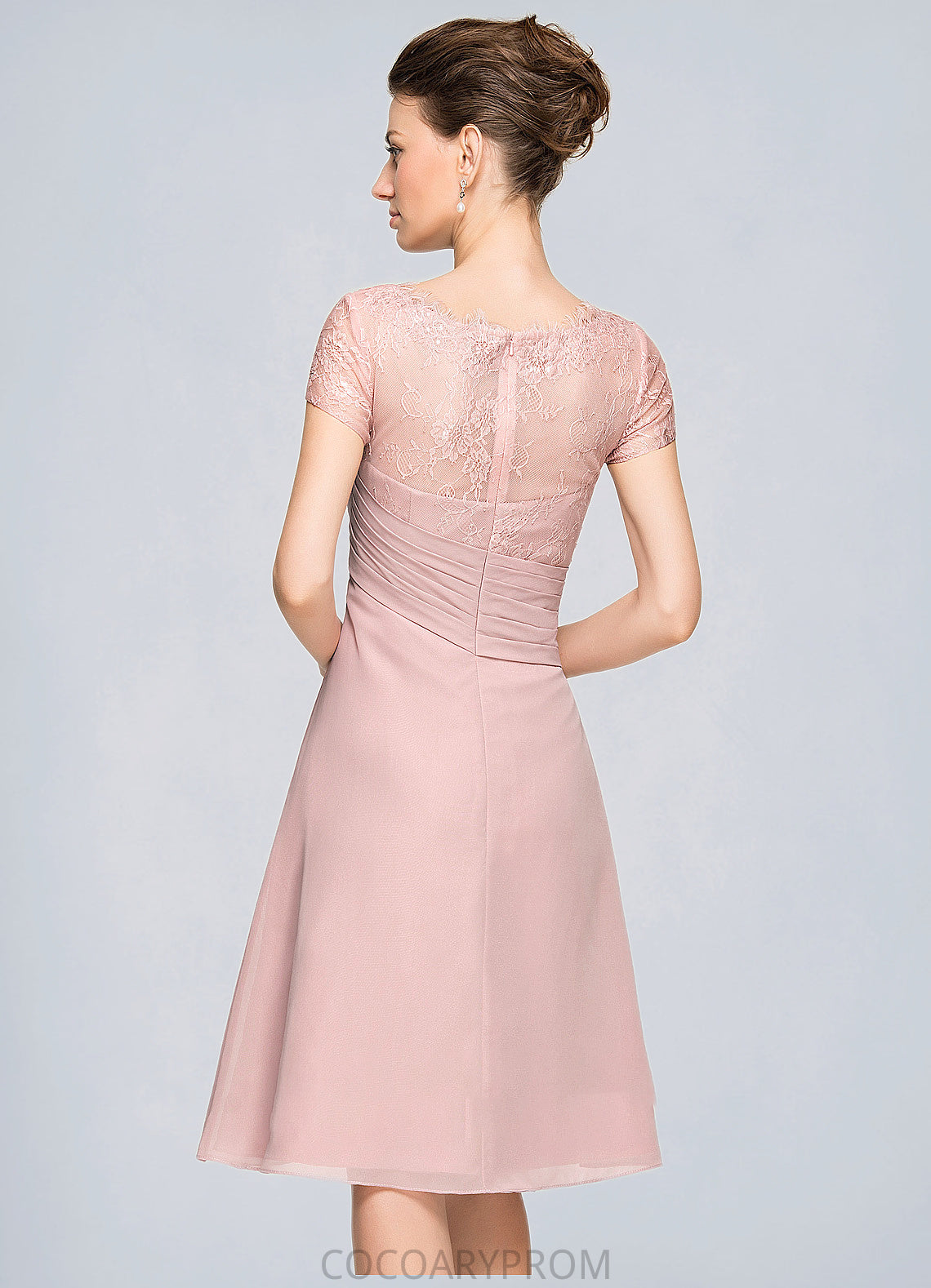 Skylar A-Line Scoop Neck Knee-Length Chiffon Lace Mother of the Bride Dress With Beading Flower(s) Sequins Cascading Ruffles DA8126P0014704