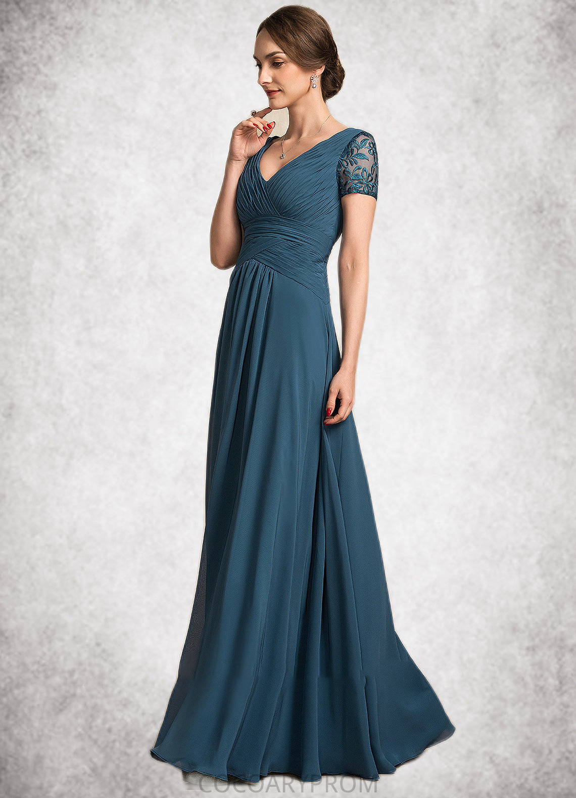 Camryn A-Line V-neck Floor-Length Chiffon Mother of the Bride Dress With Lace DA8126P0014713