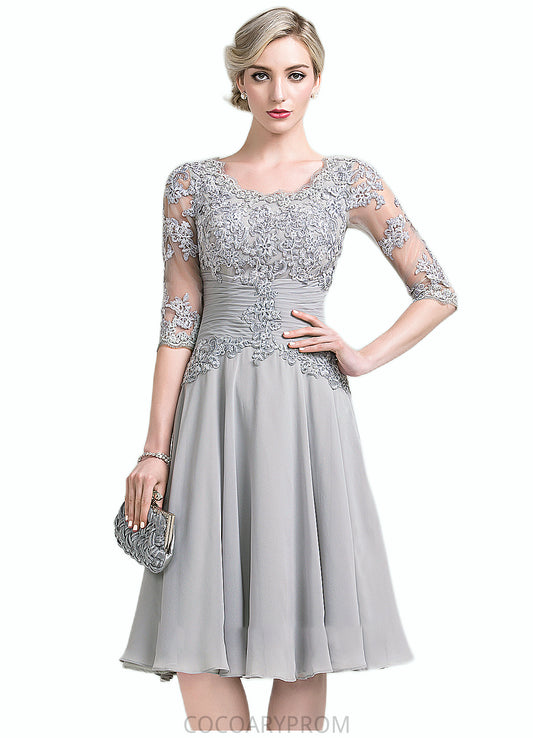 Mila A-Line Scoop Neck Knee-Length Chiffon Mother of the Bride Dress With Ruffle Appliques Lace DA8126P0014715