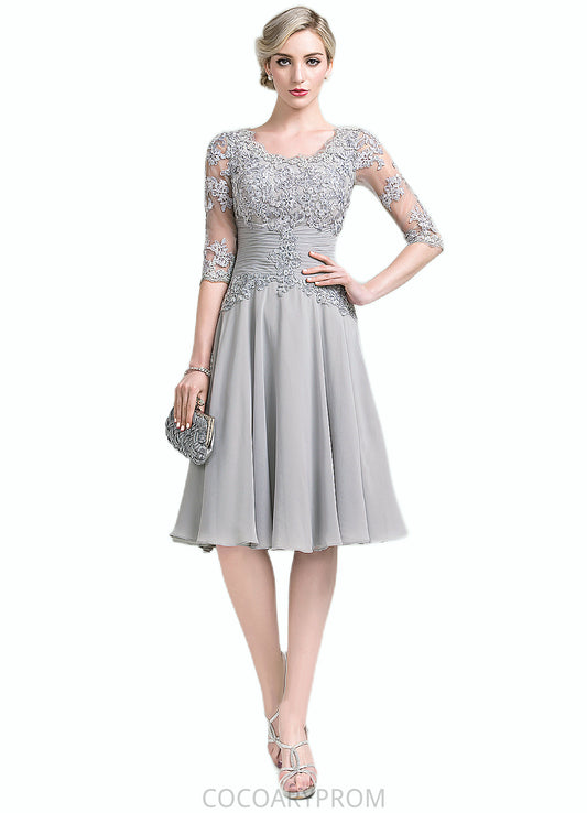 Mila A-Line Scoop Neck Knee-Length Chiffon Mother of the Bride Dress With Ruffle Appliques Lace DA8126P0014715