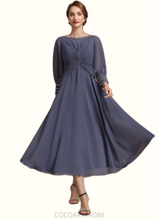 Persis A-Line Scoop Neck Tea-Length Chiffon Mother of the Bride Dress With Ruffle Beading DA8126P0014718