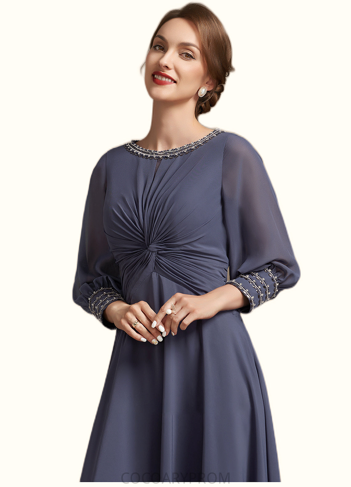 Persis A-Line Scoop Neck Tea-Length Chiffon Mother of the Bride Dress With Ruffle Beading DA8126P0014718