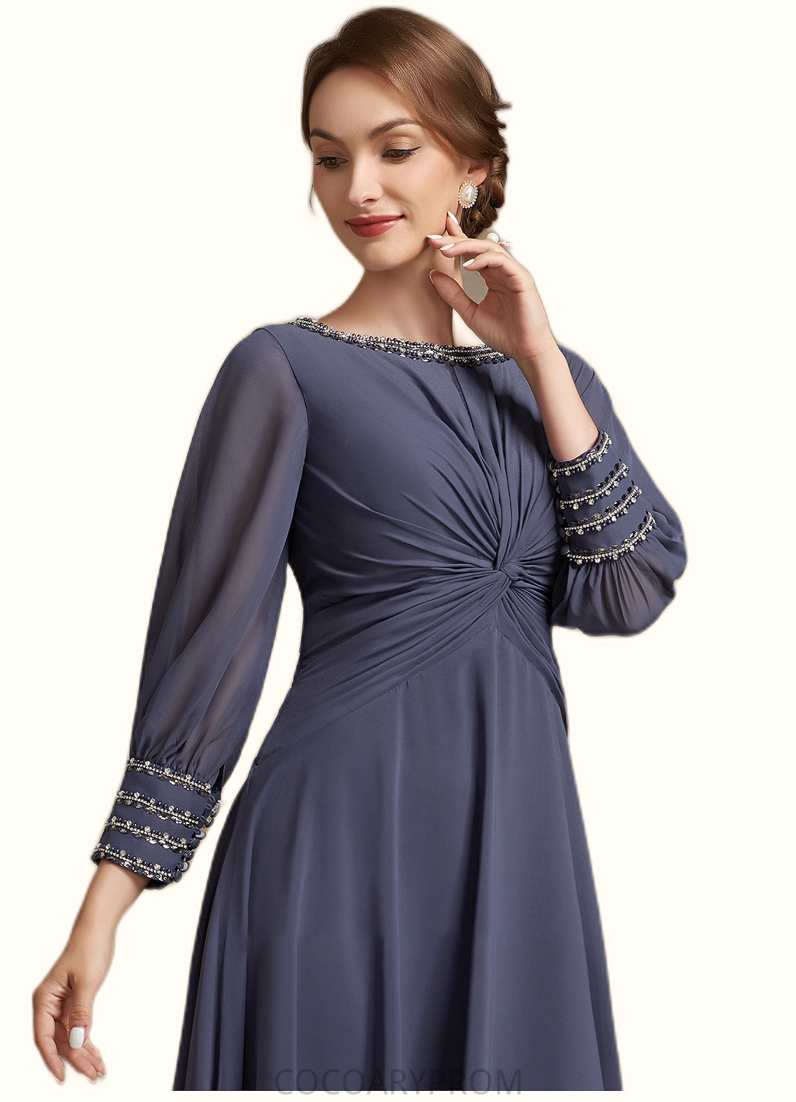 Persis A-Line Scoop Neck Tea-Length Chiffon Mother of the Bride Dress With Ruffle Beading DA8126P0014718