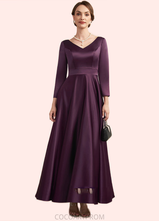 Amelia A-Line V-neck Ankle-Length Satin Mother of the Bride Dress With Pockets DA8126P0014720