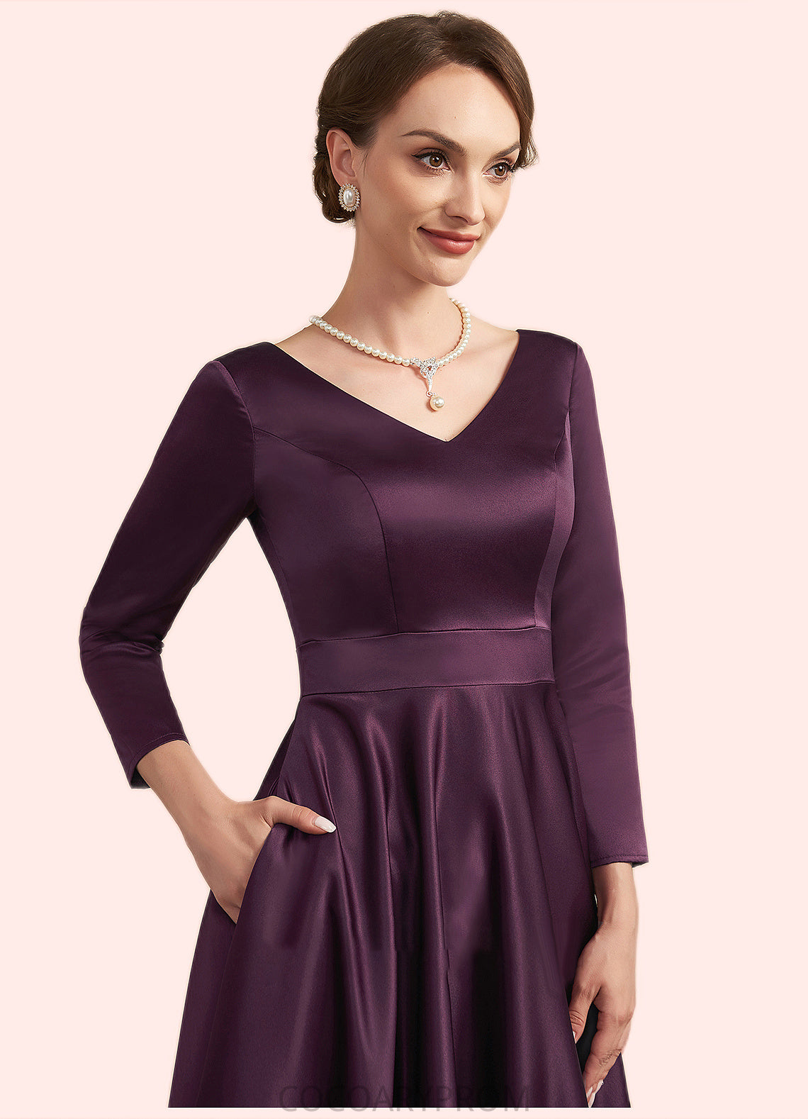 Amelia A-Line V-neck Ankle-Length Satin Mother of the Bride Dress With Pockets DA8126P0014720