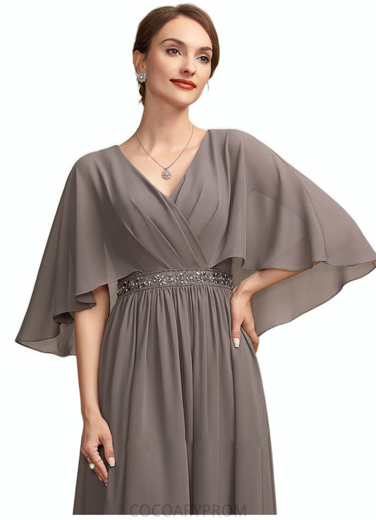 Sandra A-Line V-neck Ankle-Length Chiffon Mother of the Bride Dress With Ruffle Beading DA8126P0014723