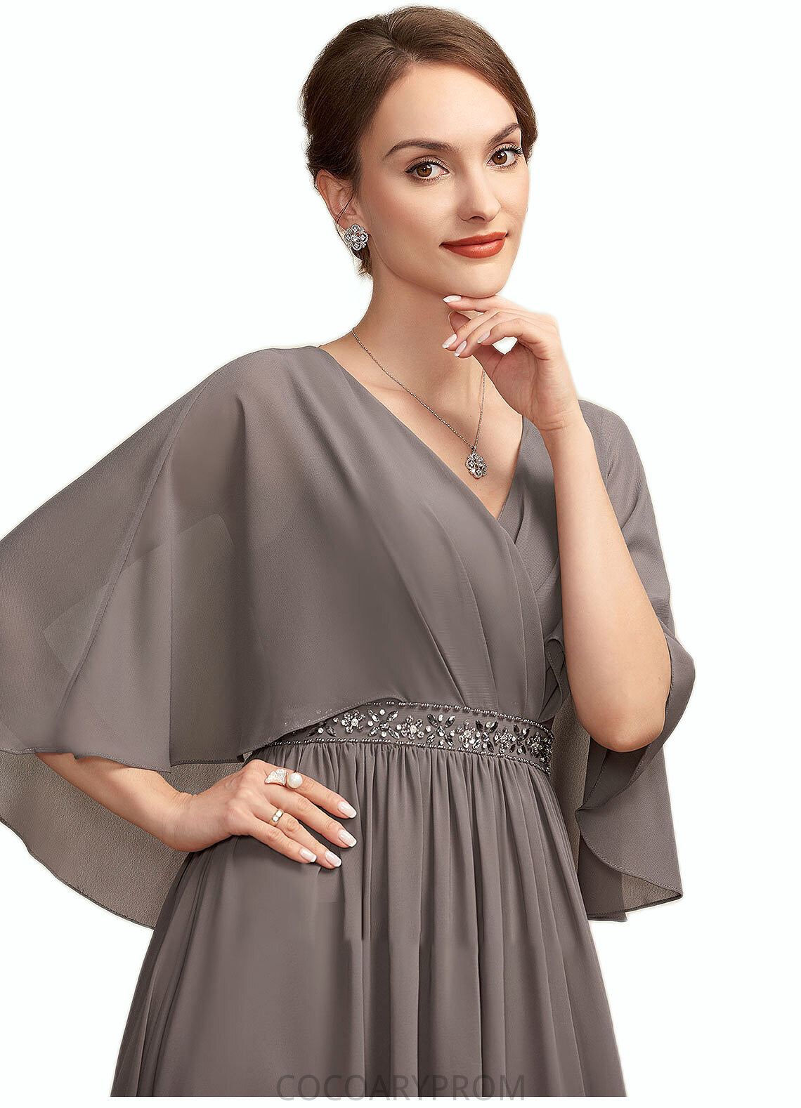 Sandra A-Line V-neck Ankle-Length Chiffon Mother of the Bride Dress With Ruffle Beading DA8126P0014723