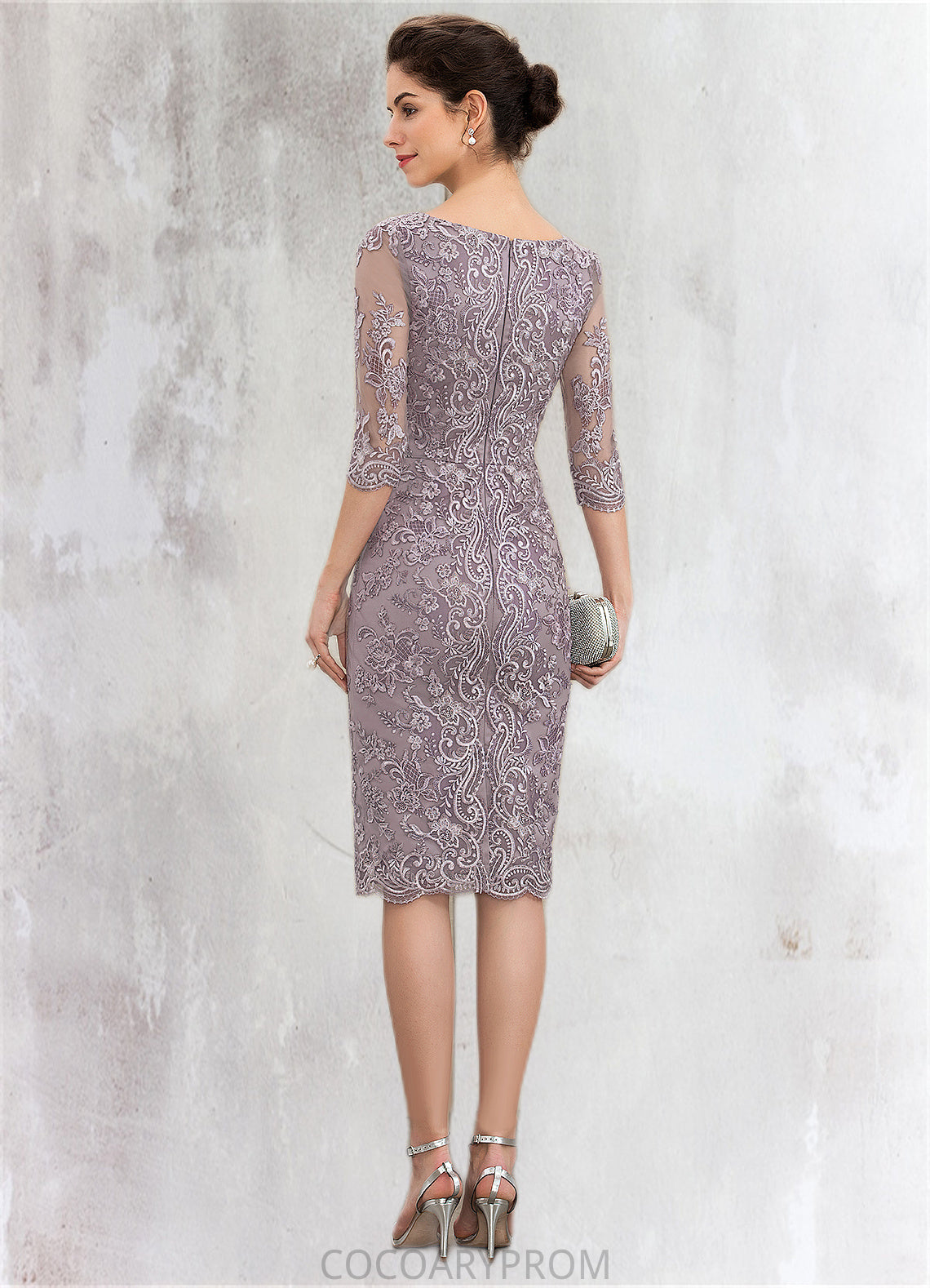 Kathy Sheath/Column Scoop Neck Knee-Length Satin Lace Mother of the Bride Dress With Beading Bow(s) DA8126P0014727