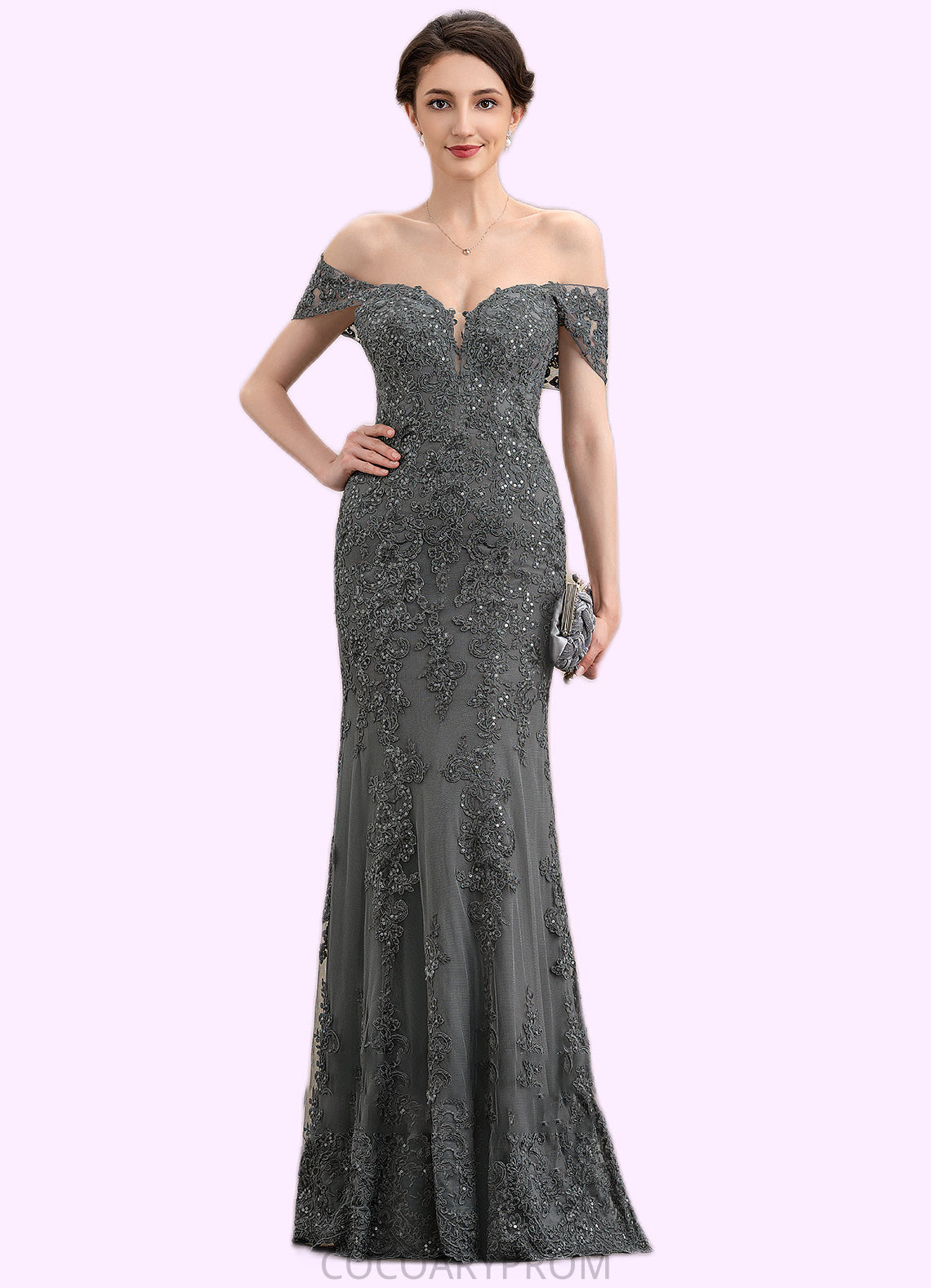 Abagail Trumpet/Mermaid Off-the-Shoulder Floor-Length Tulle Lace Mother of the Bride Dress With Sequins DA8126P0014731