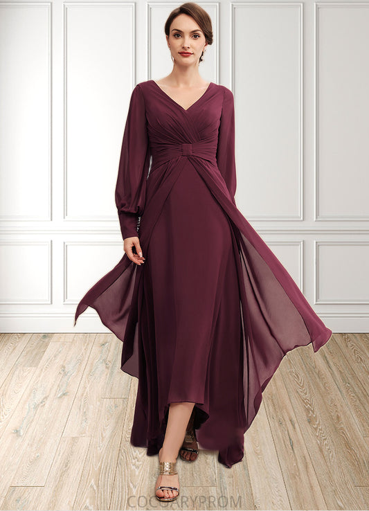 Luna A-Line V-neck Asymmetrical Chiffon Mother of the Bride Dress With Ruffle DA8126P0014732