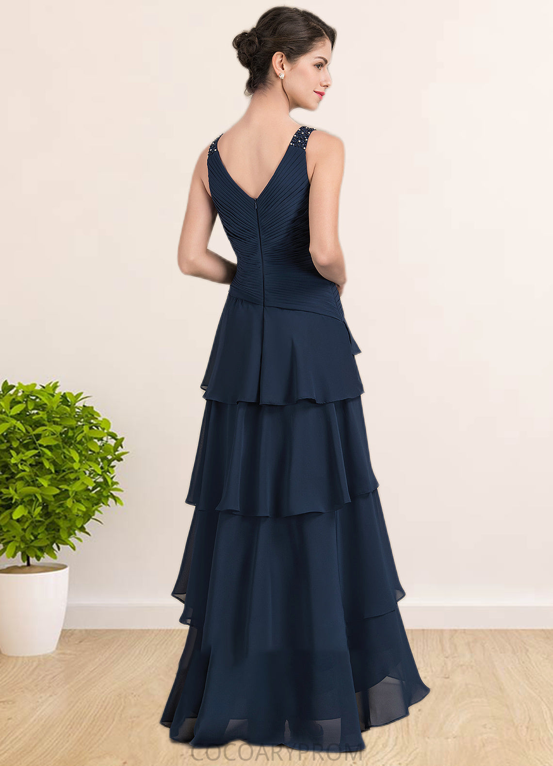 Sofia A-Line V-neck Asymmetrical Chiffon Mother of the Bride Dress With Beading Sequins Cascading Ruffles DA8126P0014733