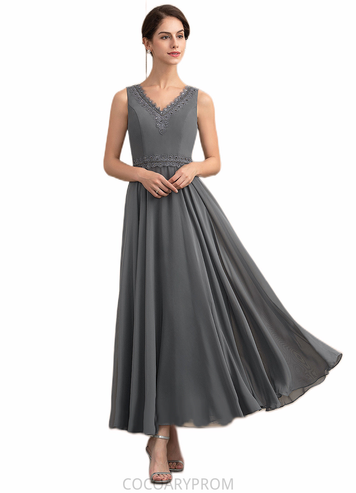 Julianna A-Line V-neck Ankle-Length Chiffon Mother of the Bride Dress With Beading Sequins DA8126P0014740